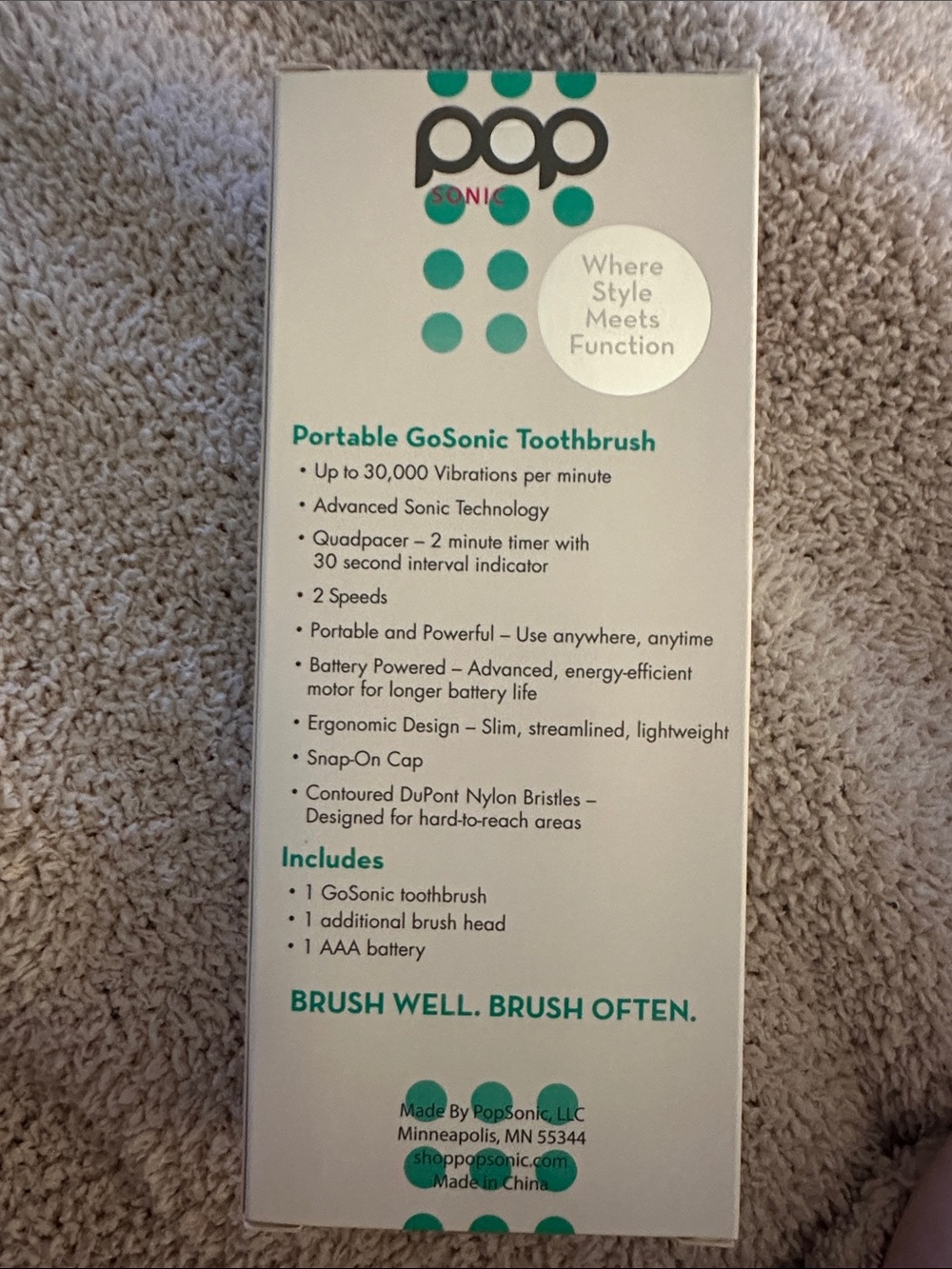 GO SONIC Floral Electric Toothbrush - White with Pink & Green Floral - Picture 2 of 3